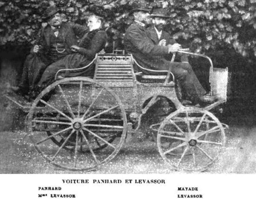 René Panhard et Émile Levassor à bord d'une automobile Panhard et Levassor en 1892