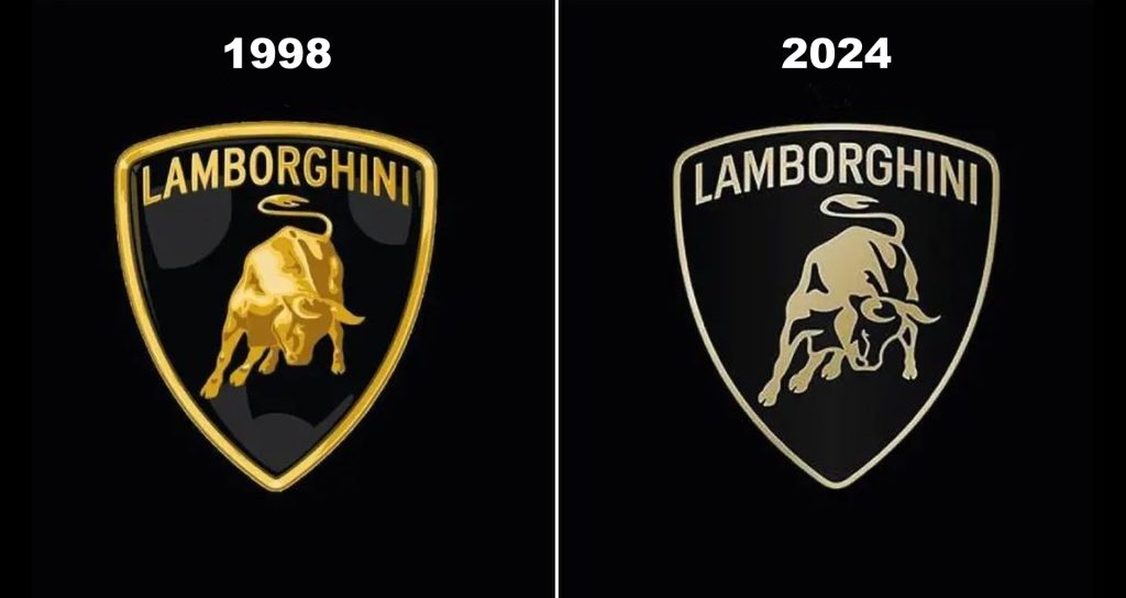 Comparaison entre les logos Lamborghini de 1998 et de 2024