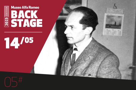 Portrait de Giuseppe Busso lors d’une conférence hommage au musée Alfa Romeo
