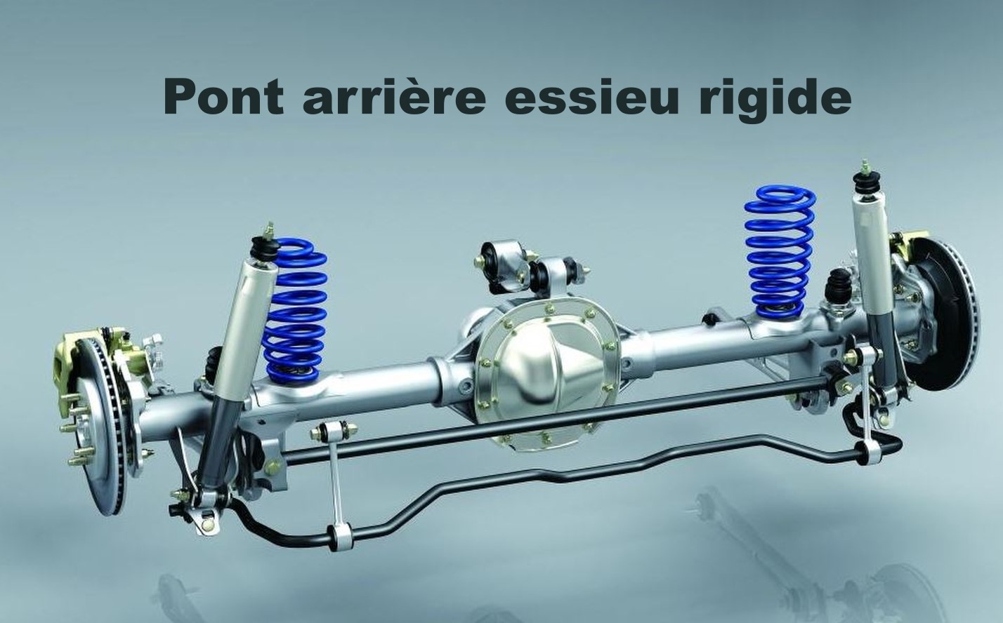 Pont arrière à essieu rigide avec différentiel et suspension hélicoïdale