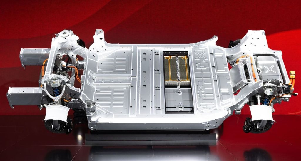 Plateforme Ferrari Luce avec batterie centrale et 4 moteurs électriques sur les essieux