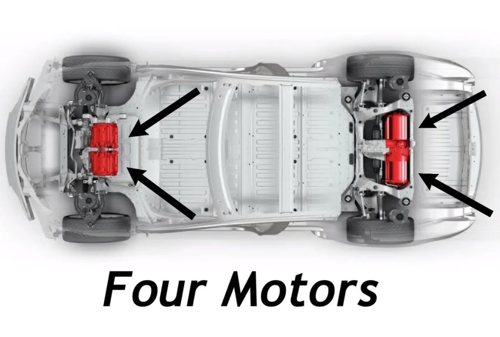 Système quadri moteur avec quatre moteurs électriques indépendants sur une voiture électrique