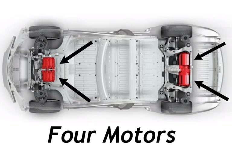 Système quadri moteur avec quatre moteurs électriques indépendants sur une voiture électrique