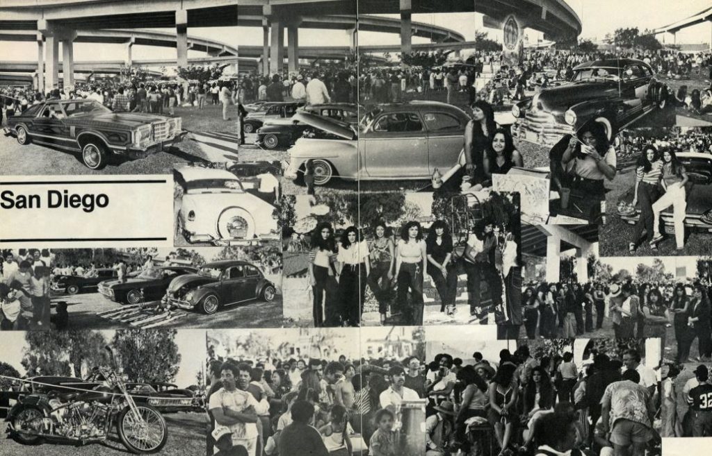 Rassemblement de lowriders à San Diego en 1982, témoignage de l'essor de la culture chicano