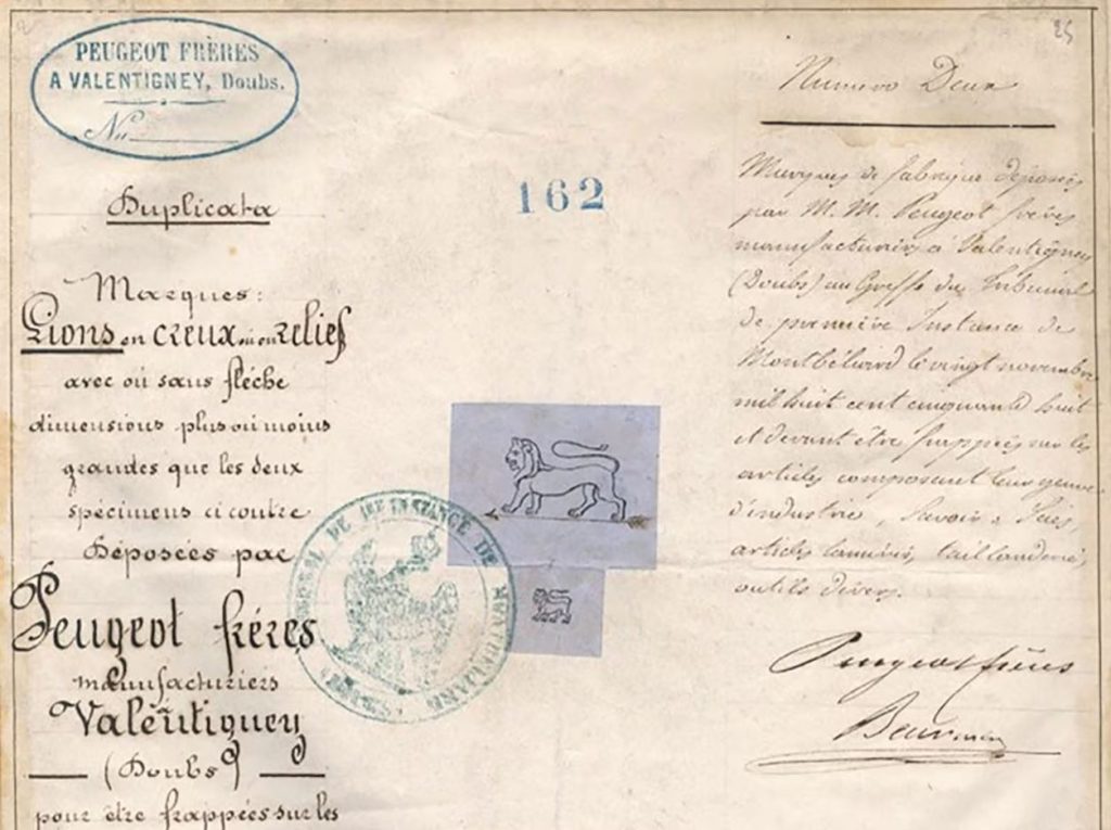 Dépôt du premier logo Peugeot représentant un lion avant son enregistrement officiel en 1858