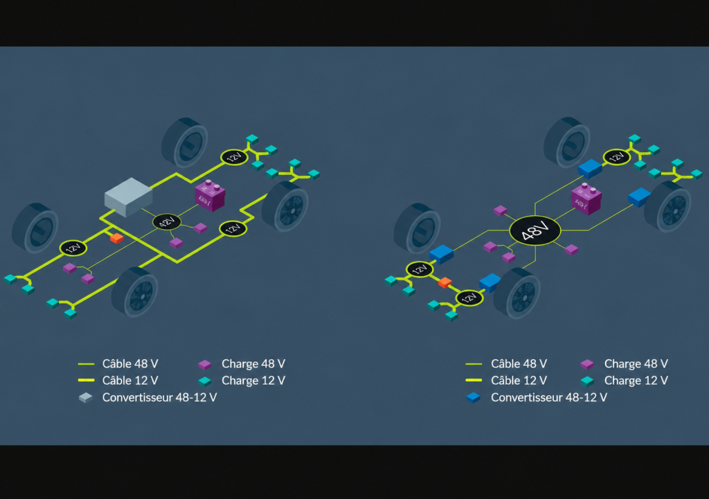 Comparaison de deux architectures électriques automobiles 12 V et 48 V