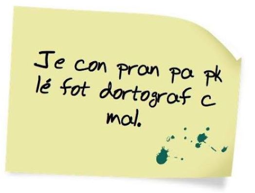 Message volontairement truffé de fautes d’orthographe, illustration des difficultés à écrire correctement français.
