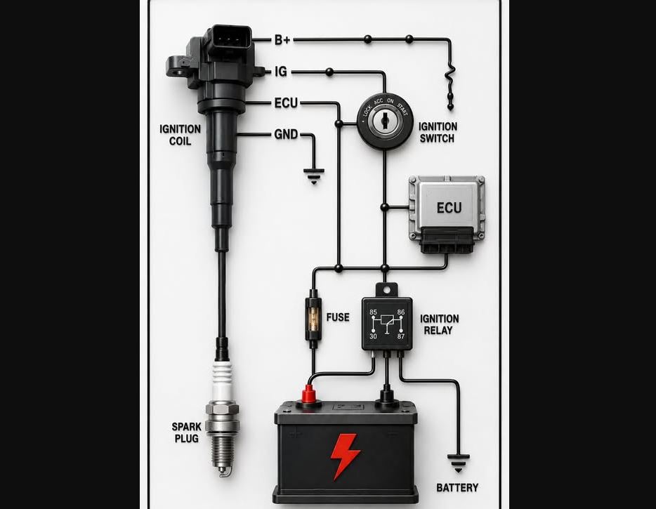 Schéma électrique d'une bobine d'allumage moderne commandée par le calculateur