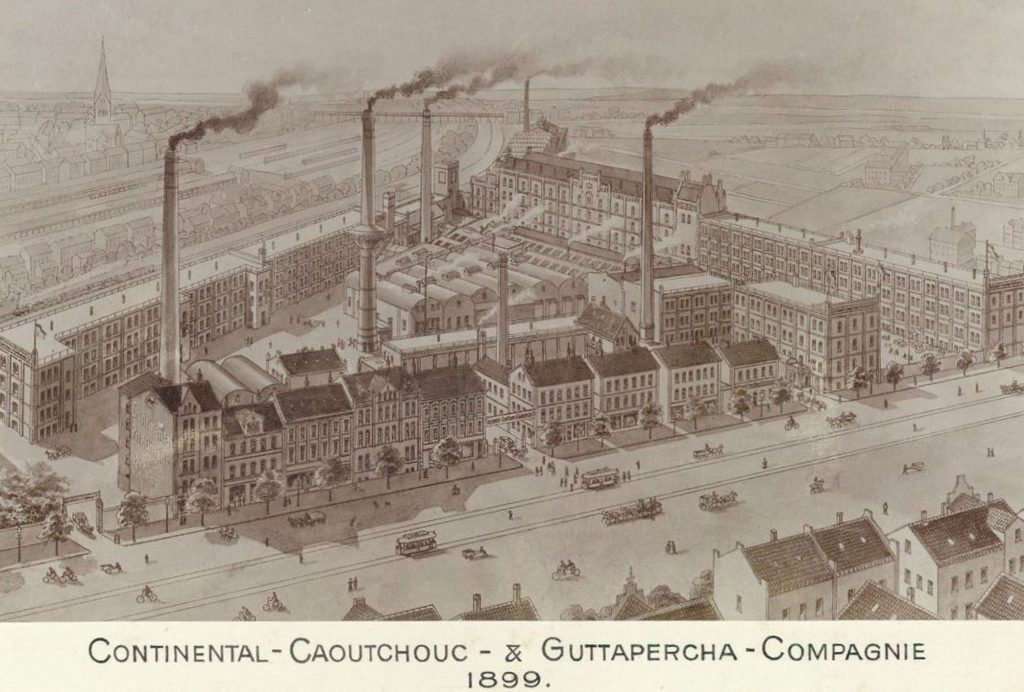Usine Continental de Hanovre en 1899 aux débuts du pneumatique automobile