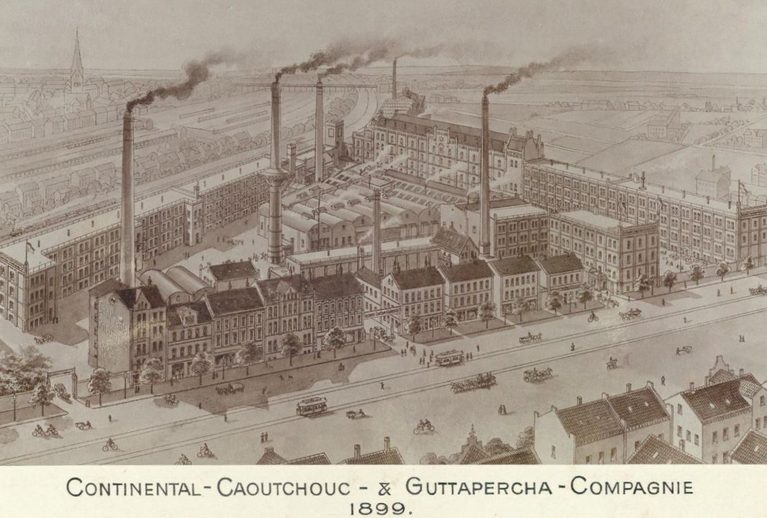Usine Continental de Hanovre en 1899 aux débuts du pneumatique automobile