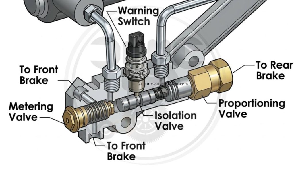 Schéma de fonctionnement d'un répartiteur de freinage hydraulique avant et arrière