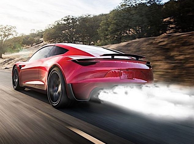 Tesla Roadster avec illustration du système de propulseurs SpaceX