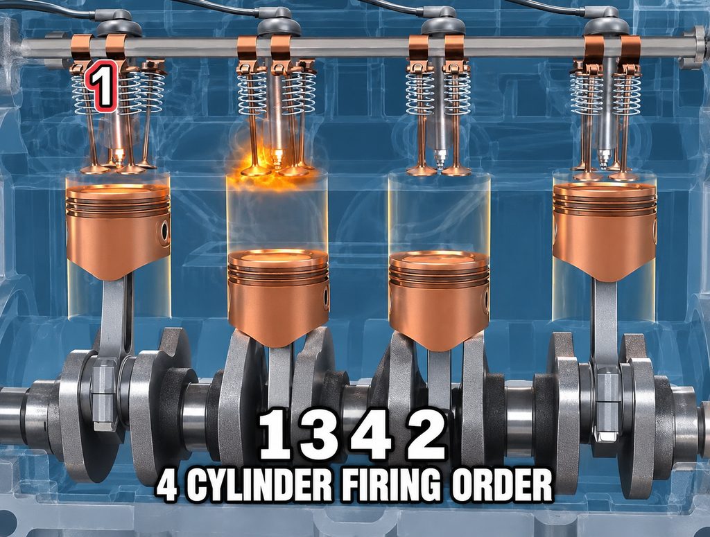 Ordre d’allumage 1-3-4-2 d’un moteur 4 cylindres avec position des pistons