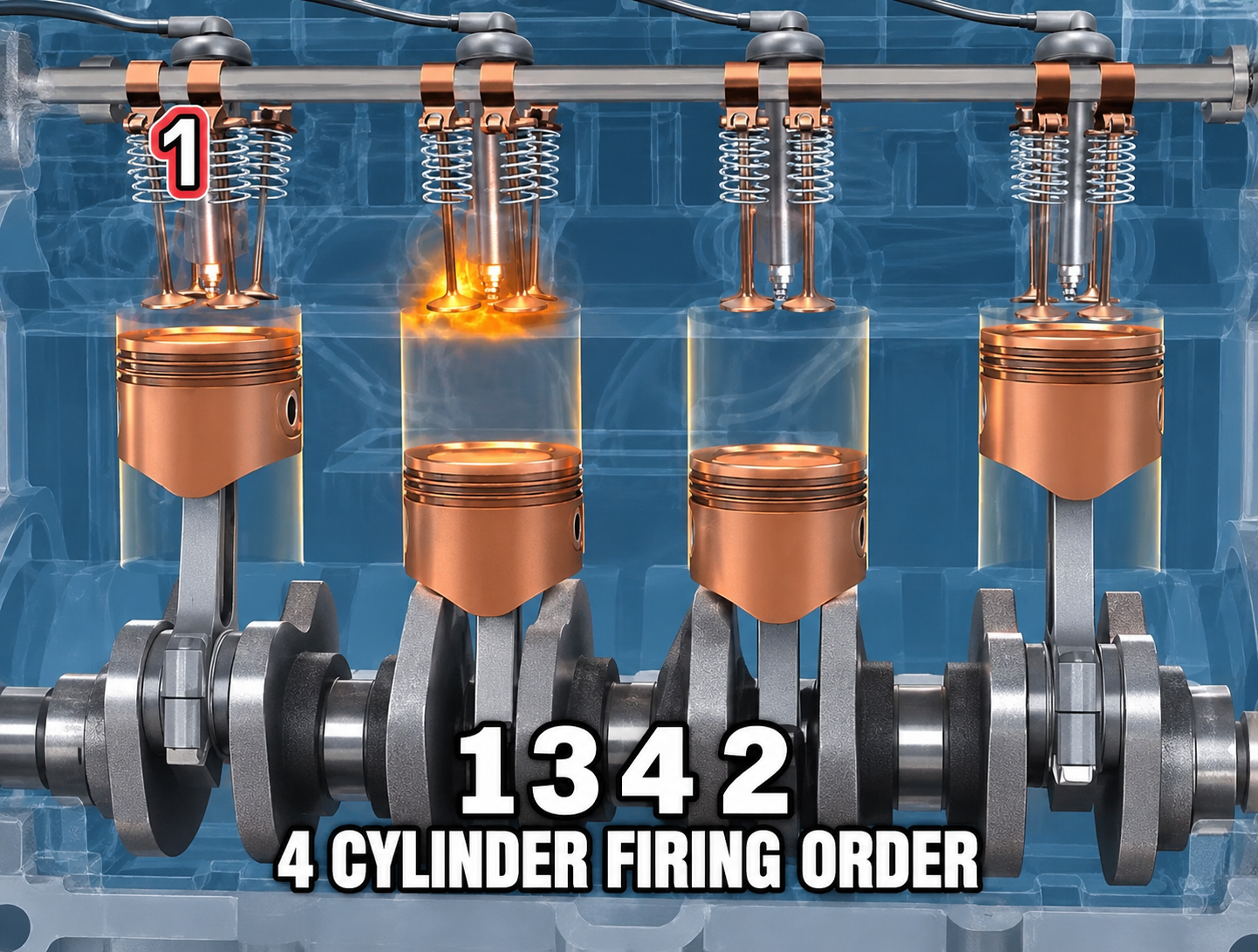 Ordre d’allumage 1-3-4-2 d’un moteur 4 cylindres avec position des pistons