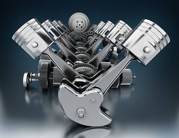 Vilebrequin, bielles et pistons illustrant l’architecture d’un moteur en V