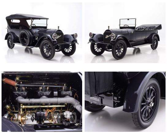 Pierce-Arrow Model 66 ancienne, présentée sous plusieurs angles avec son moteur six cylindres de 13,5 litres est une des plus grosse cylindrée automobile.