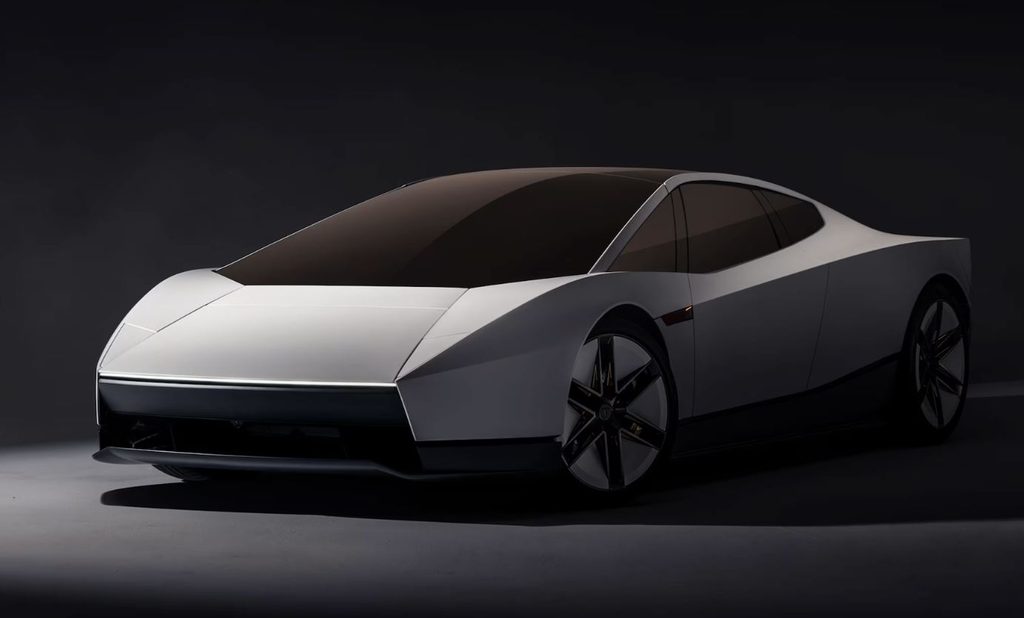 Nouveau Tesla Roadster 2026 blanc, présenté de trois quarts avant avec sa carrosserie redessinée.